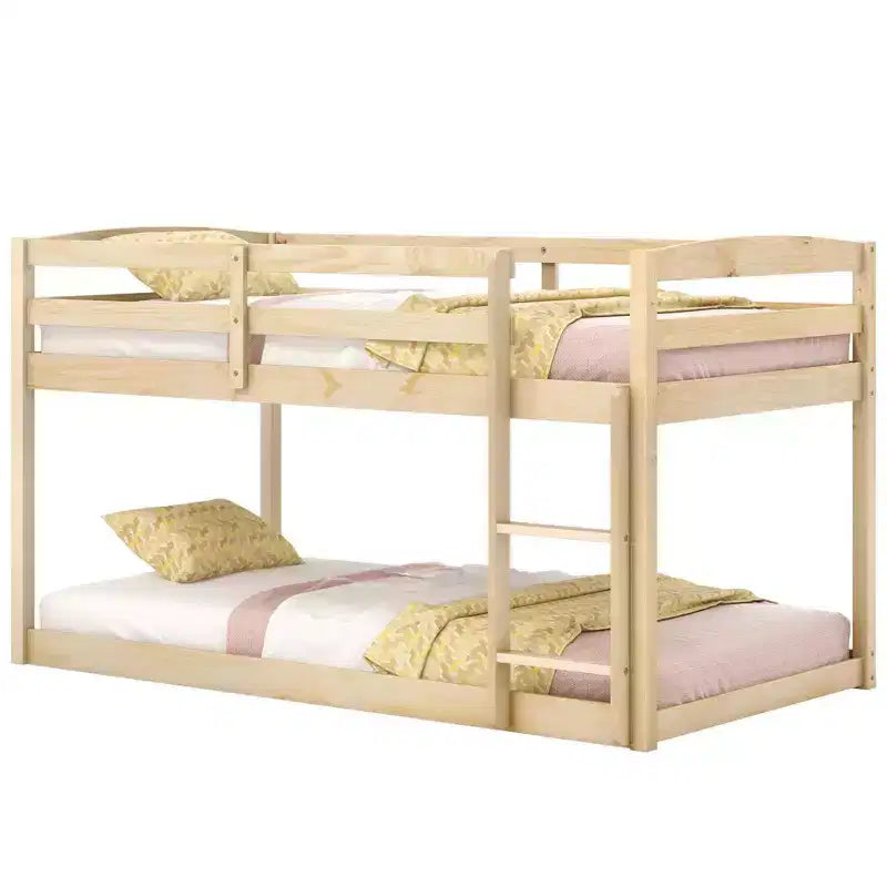 Costway Letto a Castello Basso Doppio con Sponde, Scala Integrata, in Legno per Bambini, Grigio/Bianco/Beige/Rosa