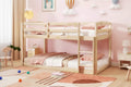 Costway Twin over Twin Low Bunk Bed with Guardrails Integrated Ladder Kids Wooden Grey/White/Beige/Pink