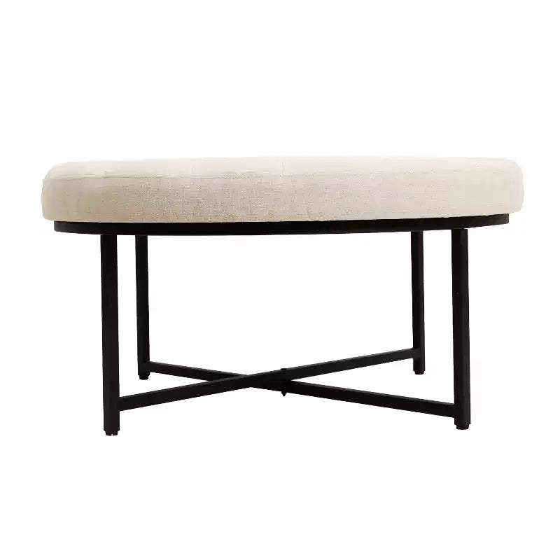 Flash Furniture Ashton Poggiapiedi rotondo imbottito in cotone e lino da 34" con struttura in metallo