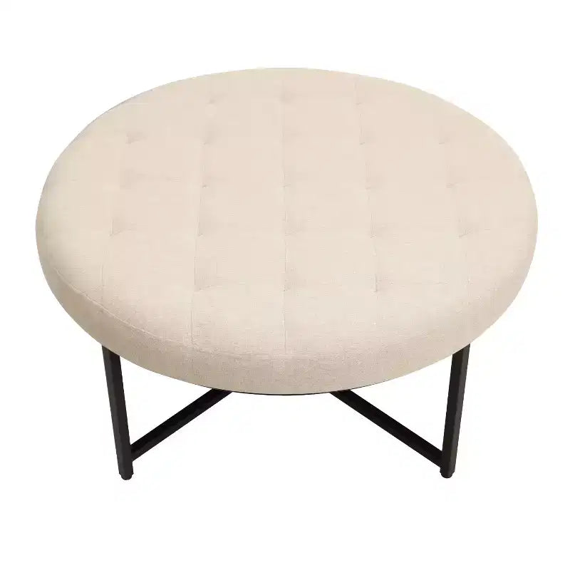 Flash Furniture Ashton Poggiapiedi rotondo imbottito in cotone e lino da 34" con struttura in metallo