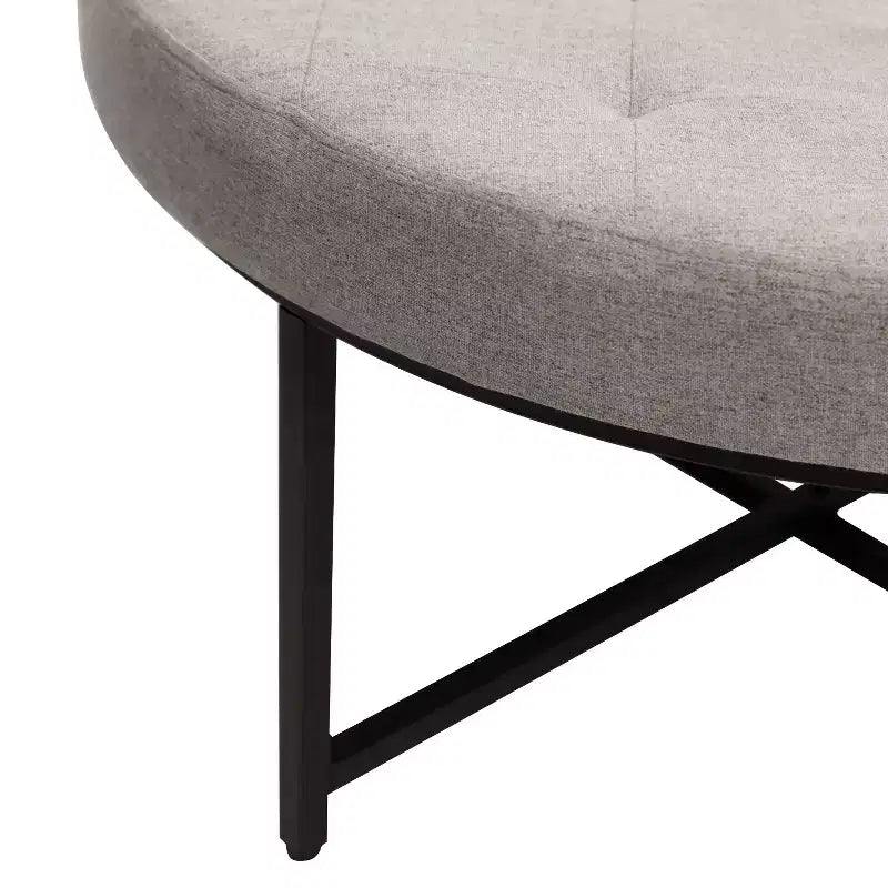 Flash Furniture Ashton Poggiapiedi rotondo imbottito in cotone e lino da 34" con struttura in metallo