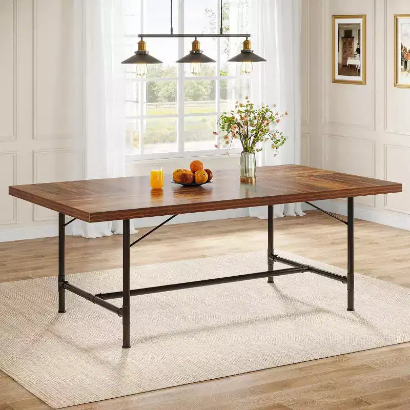Tavolo da pranzo rettangolare da 70,9" per 6-8 persone – Piano in legno e struttura in metallo tubolare