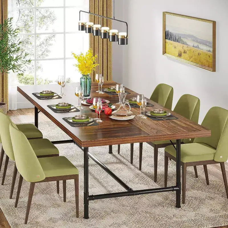Tavolo da pranzo rettangolare da 70,9" per 6-8 persone – Piano in legno e struttura in metallo tubolare