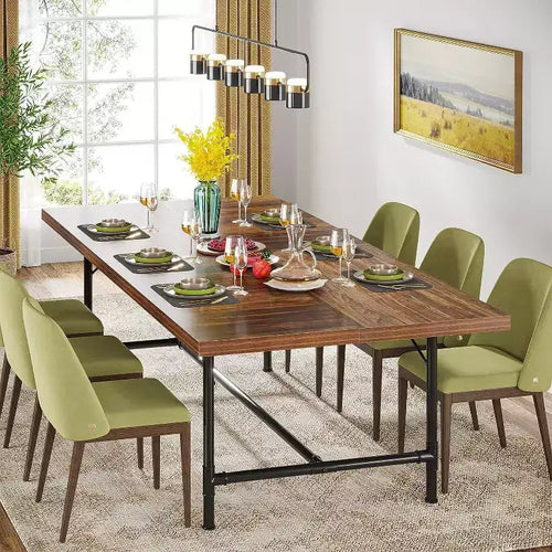 Tavolo da pranzo rettangolare da 70,9" per 6-8 persone – Piano in legno e struttura in metallo tubolare