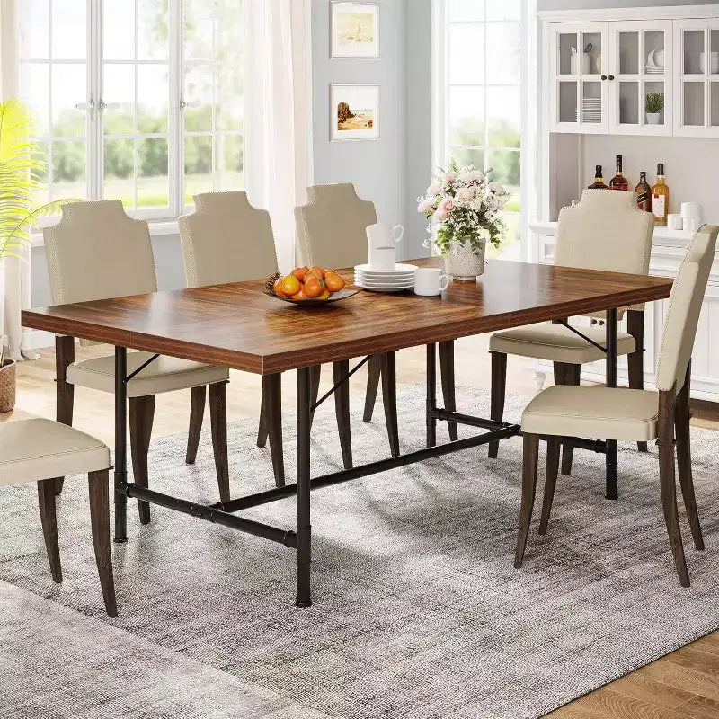 Tavolo da pranzo rettangolare da 70,9" per 6-8 persone – Piano in legno e struttura in metallo tubolare