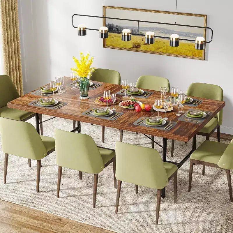 Tavolo da pranzo rettangolare da 70,9" per 6-8 persone – Piano in legno e struttura in metallo tubolare