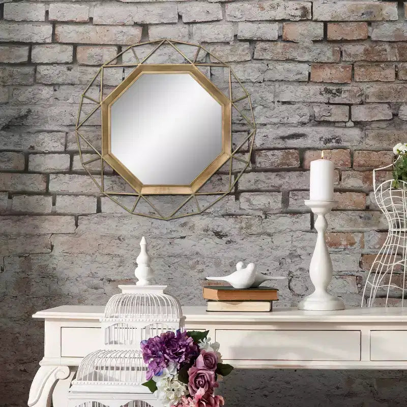 Specchio da Parete Decorativo in Metallo Ottagonale 71,9x71,9 cm
