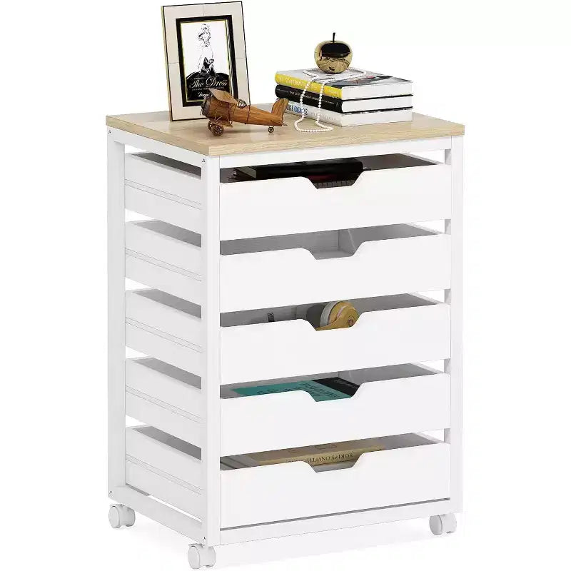Tribesigns 5-Drawer Chest of Storage Cabinet, Wood Storage Cabinet with Wheels