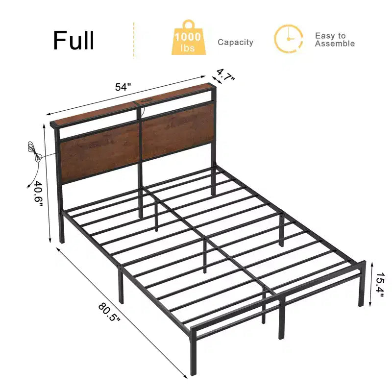 Struttura Letto Vintage con Contenitore e Testiera a LED – Non Richiede Rete a Doghe