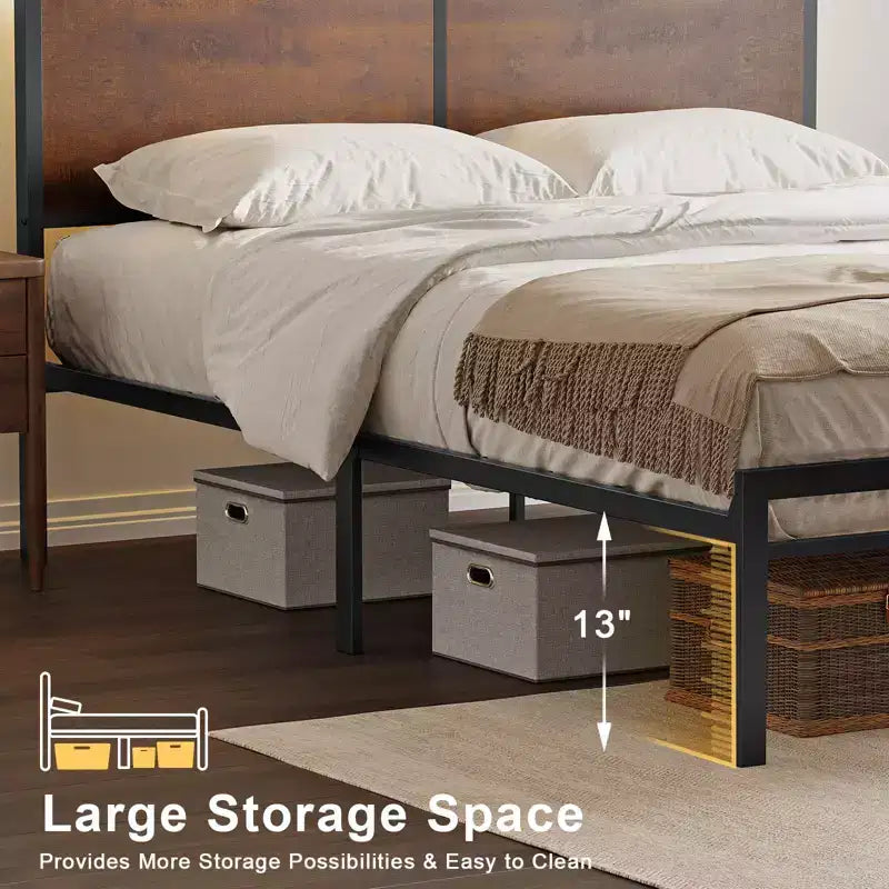 Struttura Letto Vintage con Contenitore e Testiera a LED – Non Richiede Rete a Doghe
