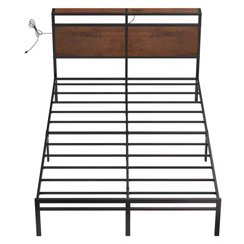 Struttura Letto Vintage con Contenitore e Testiera a LED – Non Richiede Rete a Doghe