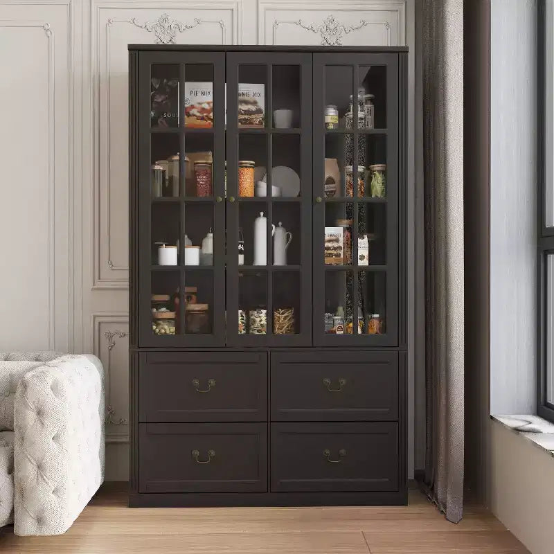 Vetrina con anta in vetro da 47" – Dispensa da Cucina in Legno, Nera
