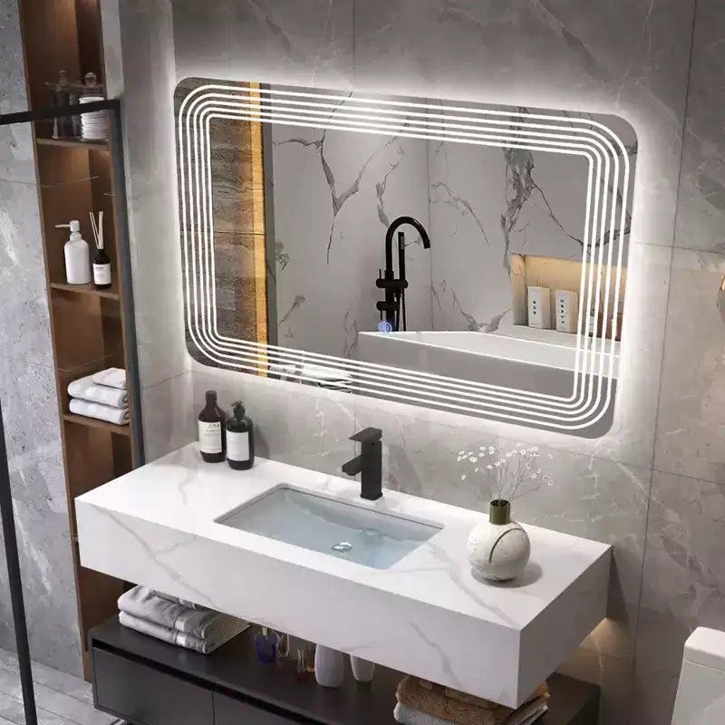 Specchio da bagno LED rettangolare – 3 colori dimmerabili, interruttore touch, montaggio a parete
