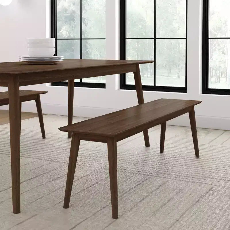 Panca da pranzo moderna di metà secolo da 59" – Panca da ingresso in legno massello