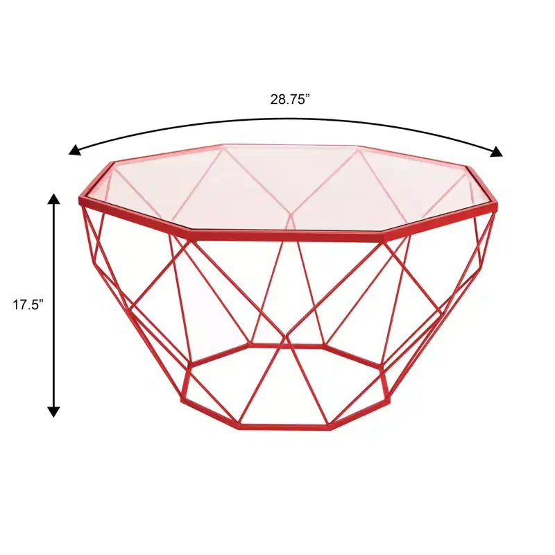 Tavolino da caffè ottagonale da 31" con piano in vetro e base geometrica in filo metallico