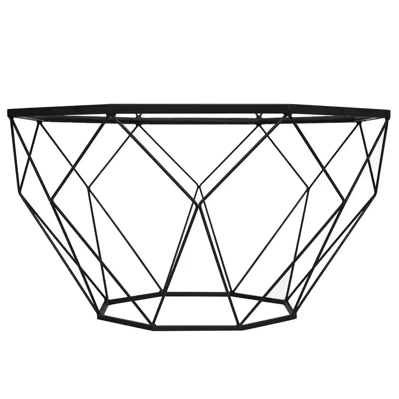Tavolino da caffè ottagonale da 31" con piano in vetro e base geometrica in filo metallico