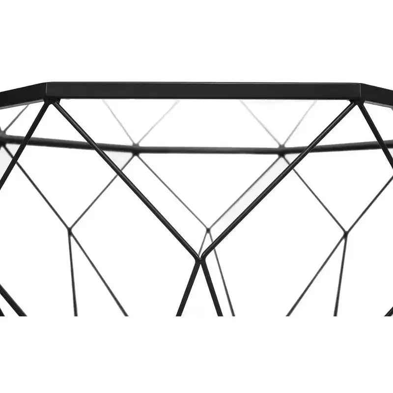 Tavolino da caffè ottagonale da 31" con piano in vetro e base geometrica in filo metallico