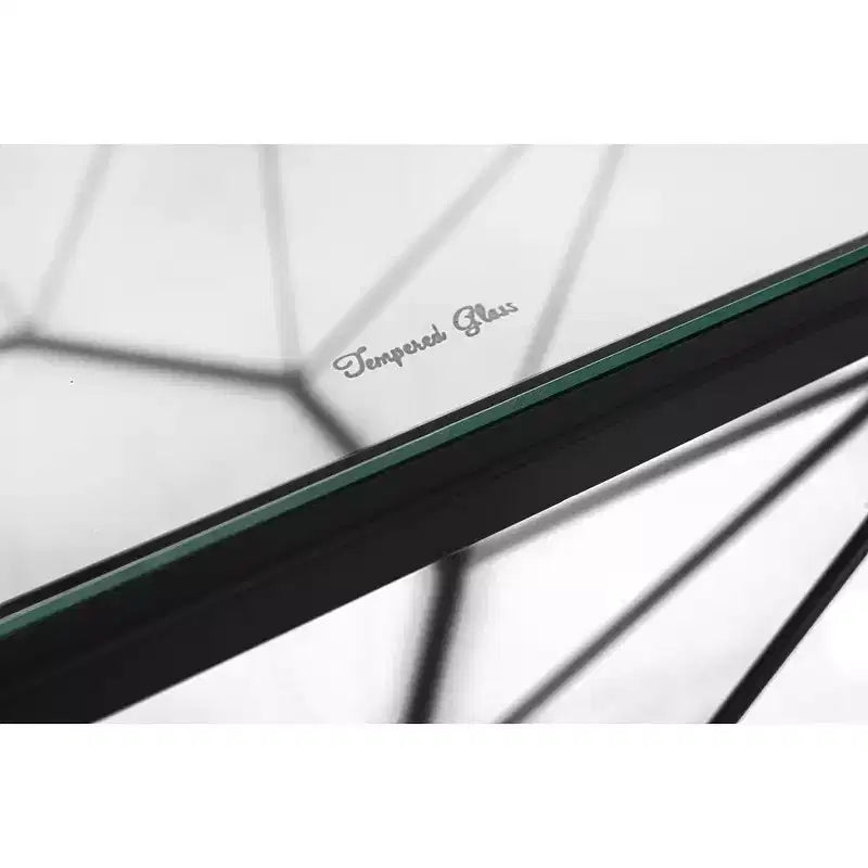 Tavolino da caffè ottagonale da 31" con piano in vetro e base geometrica in filo metallico