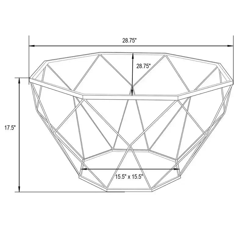 Tavolino da caffè ottagonale da 31" con piano in vetro e base geometrica in filo metallico
