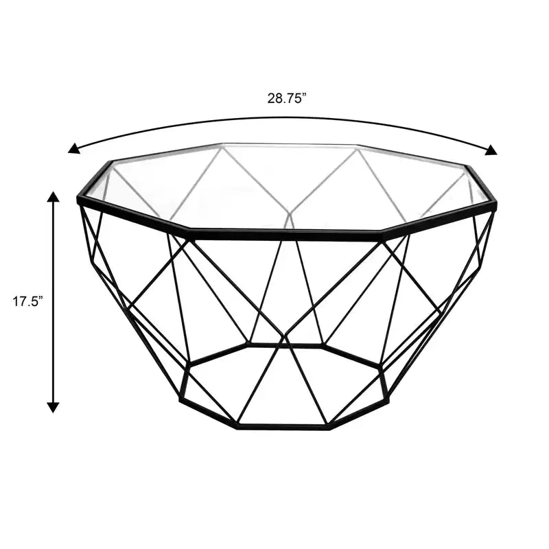 Tavolino da caffè ottagonale da 31" con piano in vetro e base geometrica in filo metallico