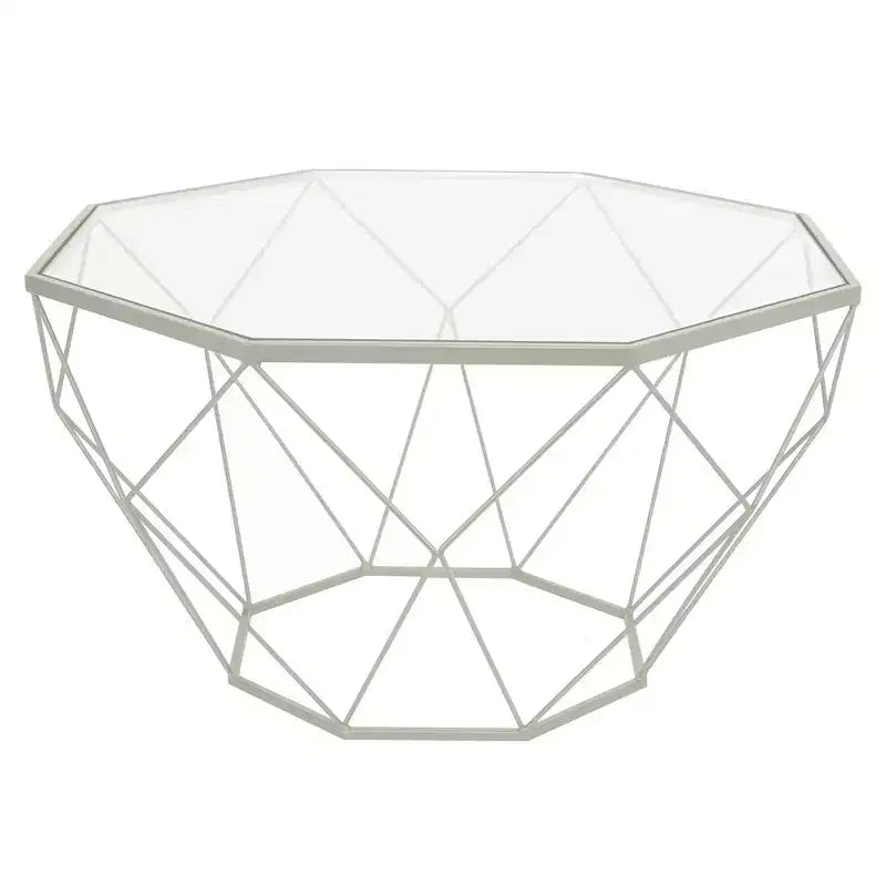 Tavolino da caffè ottagonale da 31" con piano in vetro e base geometrica in filo metallico