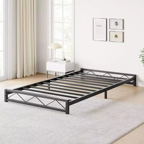 Whizmax 6 Inch Twin Size Metal Platform Bed Frame with Wavy Pattern, Steel Slats Support and Mattress Foundation, Easy Assembly, Black