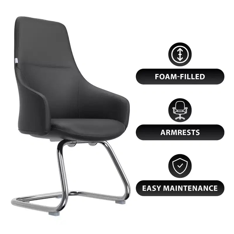 Sedia da ufficio Celeste in pelle – Base a slitta in ferro moderna, seduta ergonomica per scrivania e ospiti