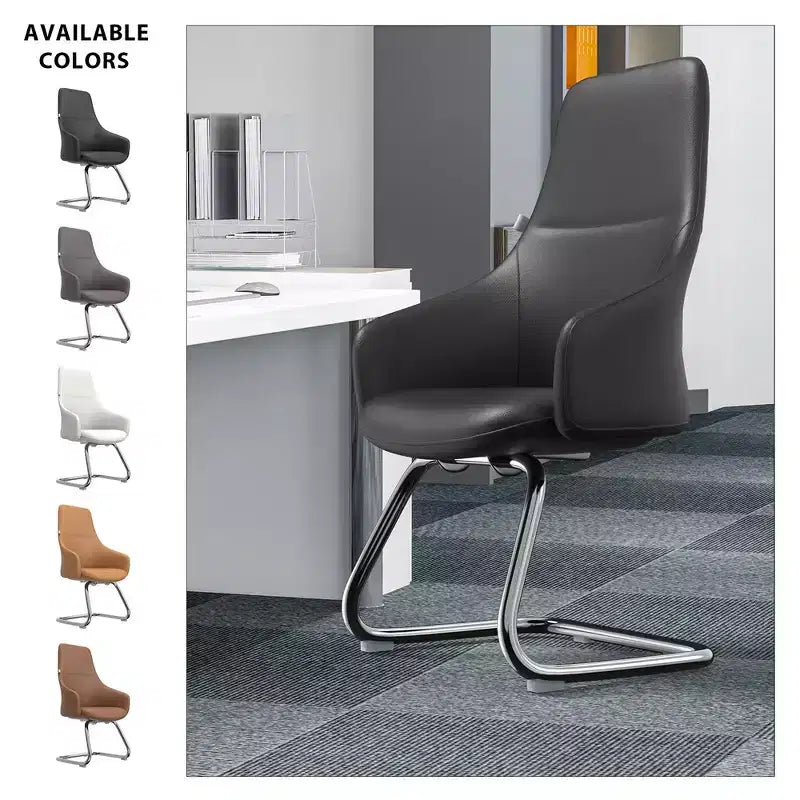 Sedia da ufficio Celeste in pelle – Base a slitta in ferro moderna, seduta ergonomica per scrivania e ospiti