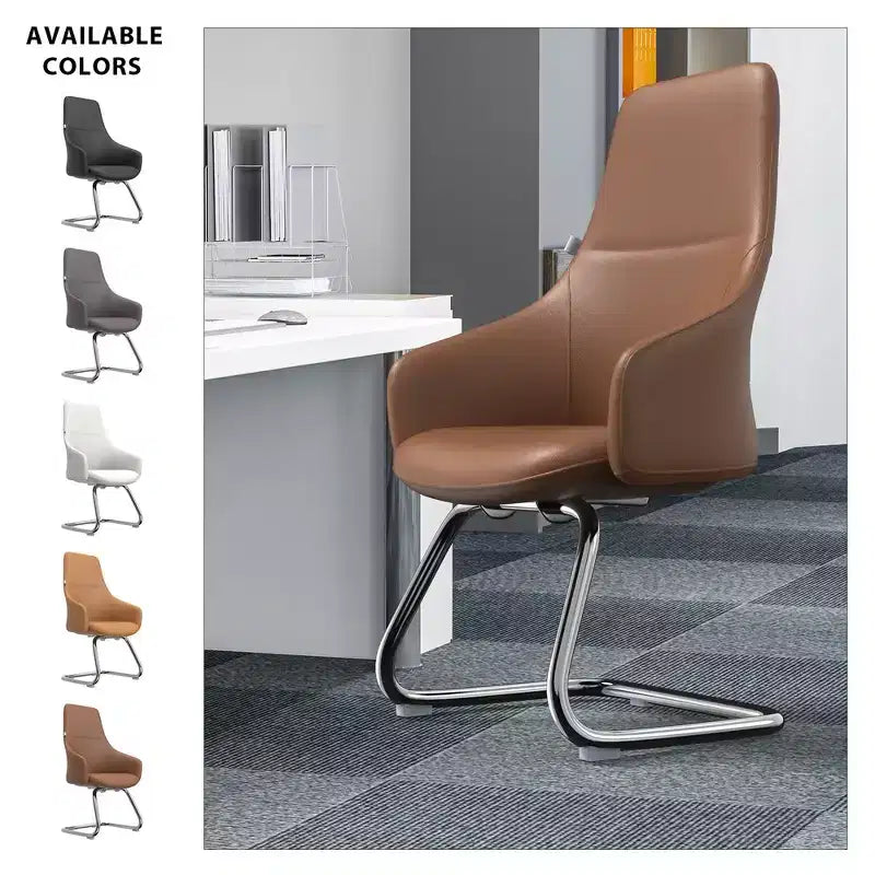 Sedia da ufficio Celeste in pelle – Base a slitta in ferro moderna, seduta ergonomica per scrivania e ospiti