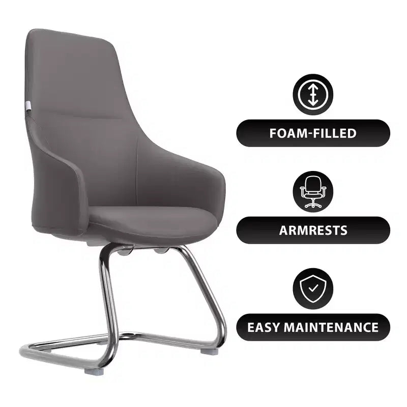 Sedia da ufficio Celeste in pelle – Base a slitta in ferro moderna, seduta ergonomica per scrivania e ospiti