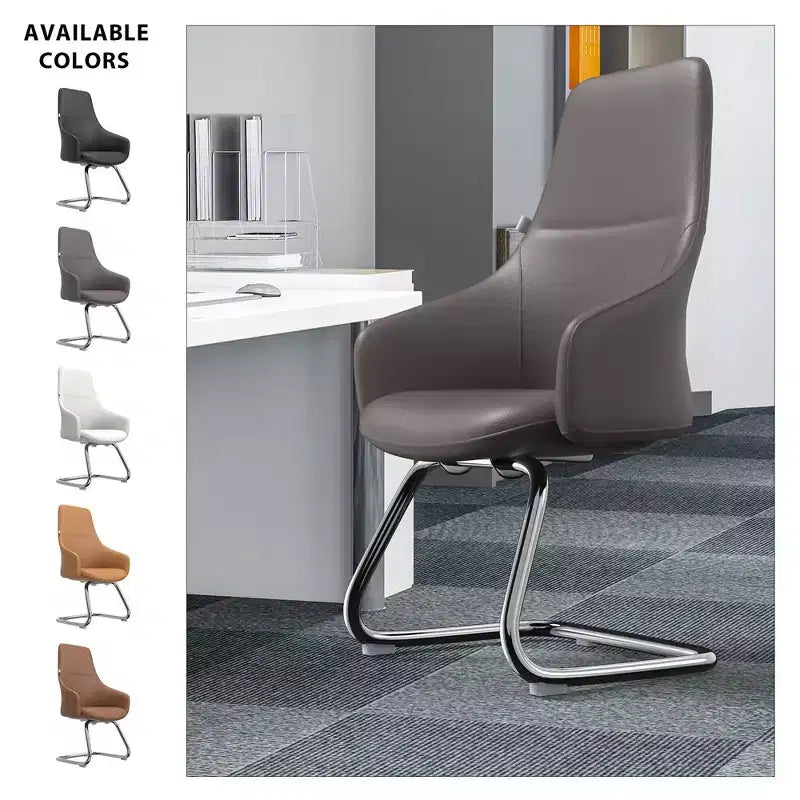 Sedia da ufficio Celeste in pelle – Base a slitta in ferro moderna, seduta ergonomica per scrivania e ospiti