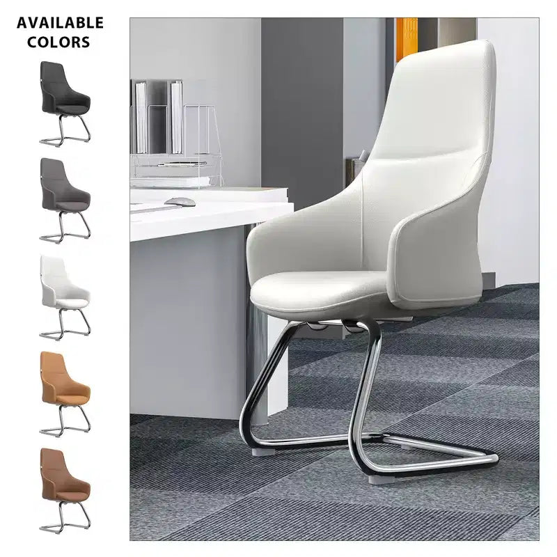 Sedia da ufficio Celeste in pelle – Base a slitta in ferro moderna, seduta ergonomica per scrivania e ospiti