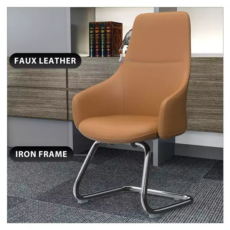 Sedia da ufficio Celeste in pelle – Base a slitta in ferro moderna, seduta ergonomica per scrivania e ospiti