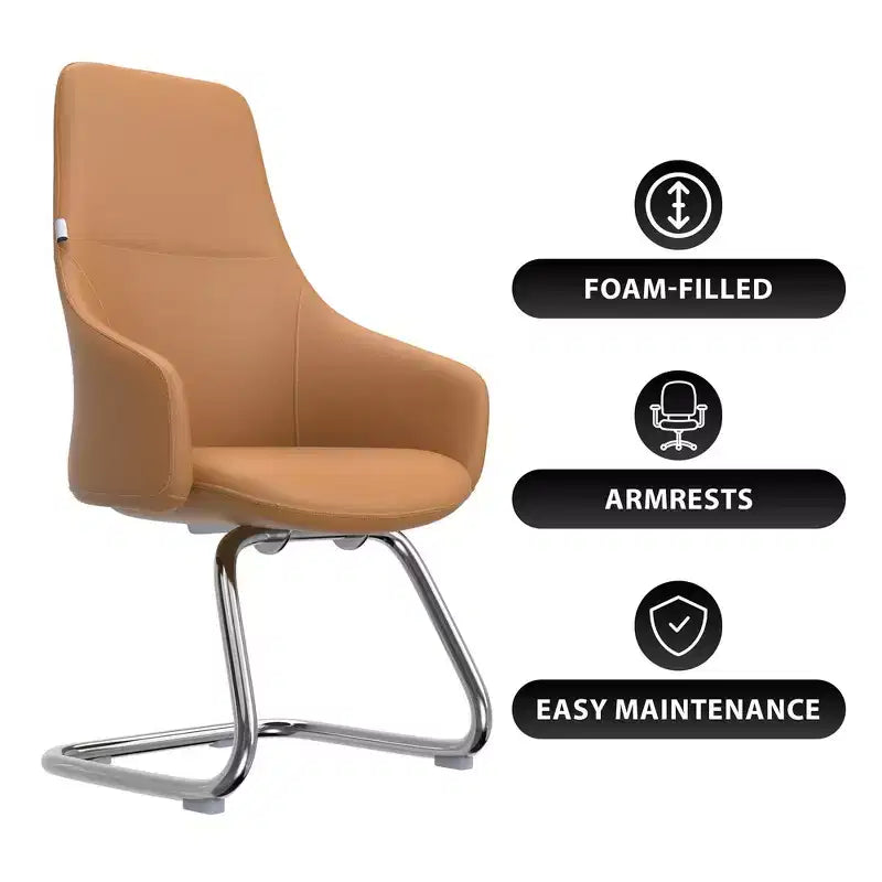 Sedia da ufficio Celeste in pelle – Base a slitta in ferro moderna, seduta ergonomica per scrivania e ospiti