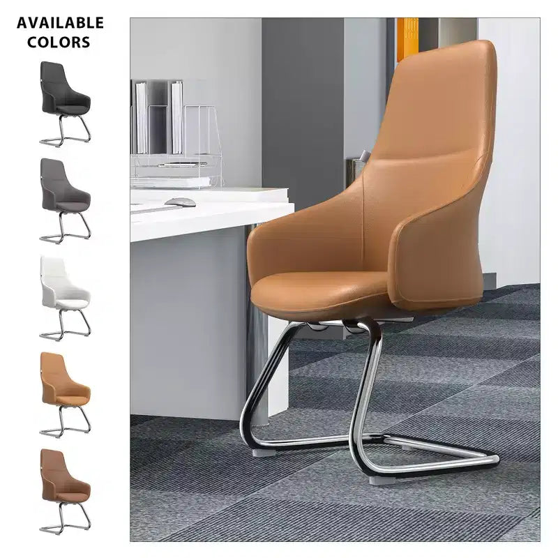 Sedia da ufficio Celeste in pelle – Base a slitta in ferro moderna, seduta ergonomica per scrivania e ospiti
