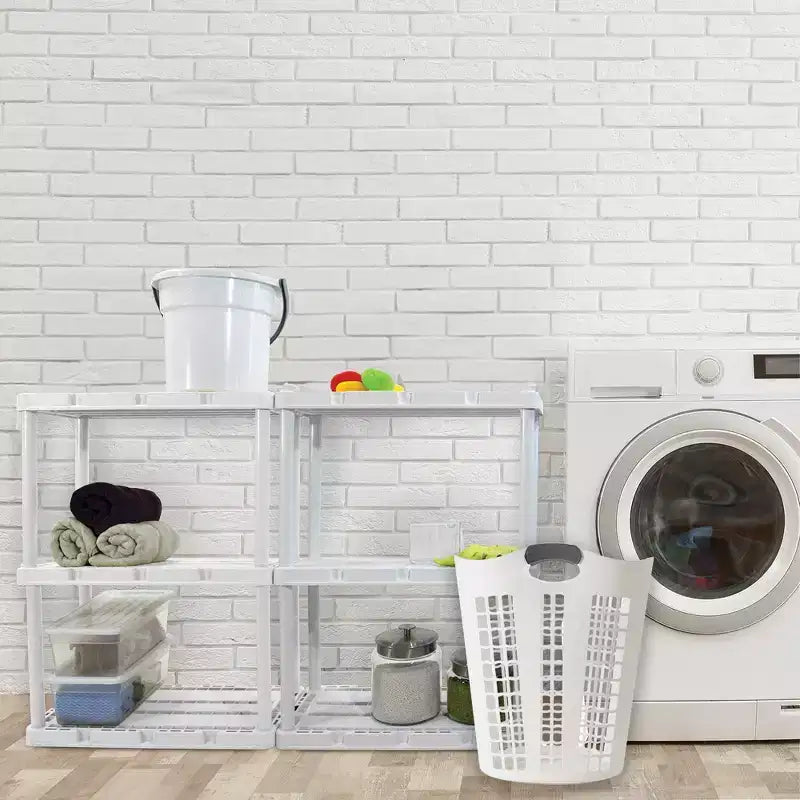 Cesta portabiancheria ventilata grande da 87,5 litri con manici – Bianca, confezione da 5