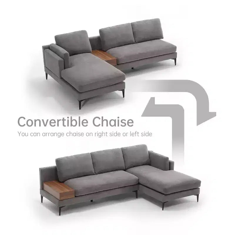 Divano sezionale a L a 3 posti minimalistico – Chaise longue reversibile