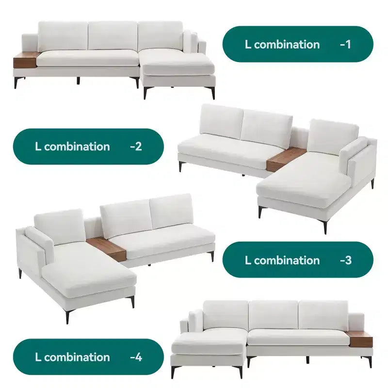Divano sezionale a L a 3 posti minimalistico – Chaise longue reversibile
