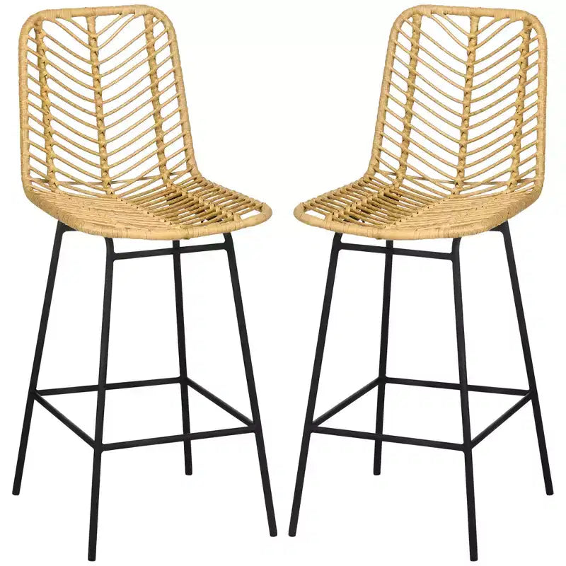 Sgabelli da bar moderni in rattan intrecciato con base in acciaio traspirante