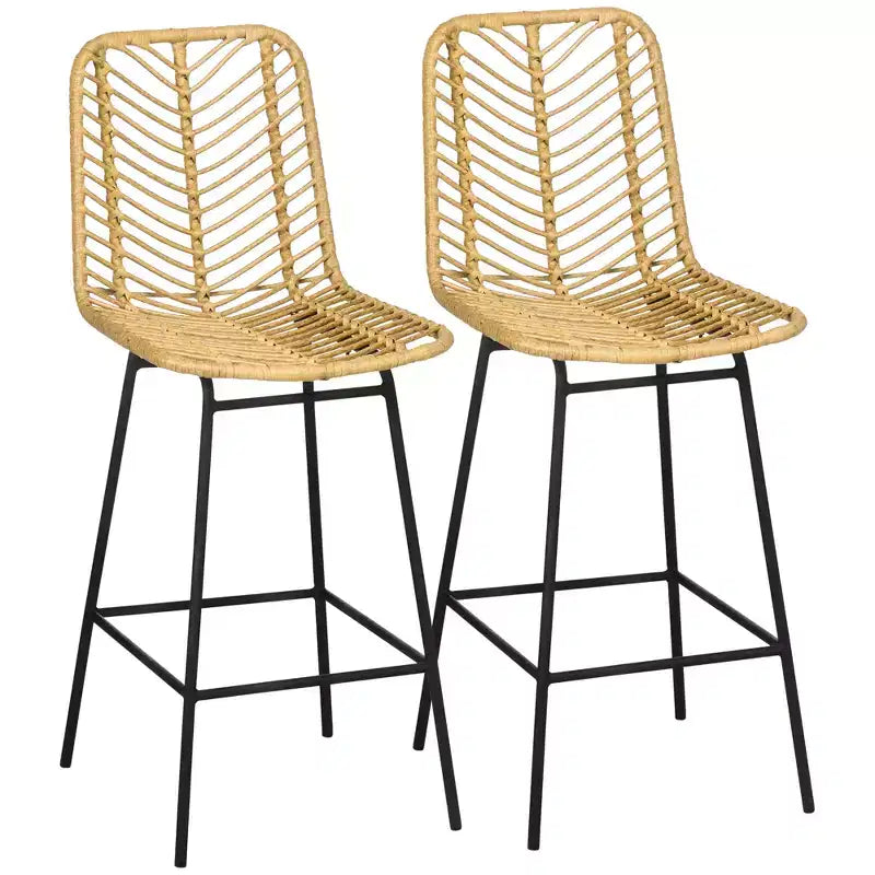 Sgabelli da bar moderni in rattan intrecciato con base in acciaio traspirante
