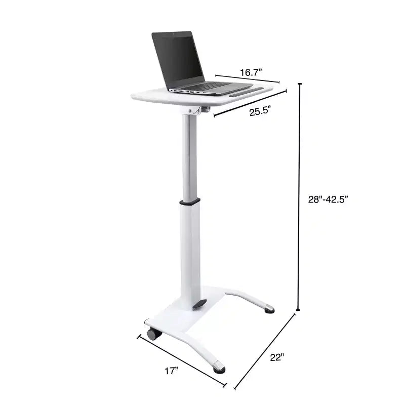 Leggio per laptop inclinabile ad altezza regolabile con meccanismo pneumatico – 65 cm di larghezza, bianco
