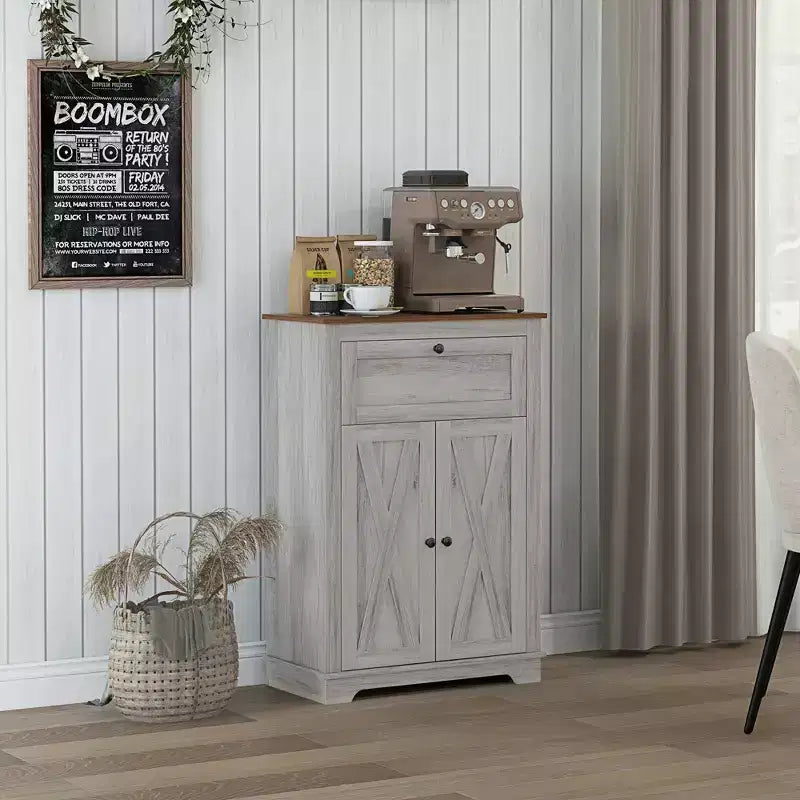 Credenza da Fattoria - Mobile Contenitore con Doppie Ante, Cassetto e Ripiano
