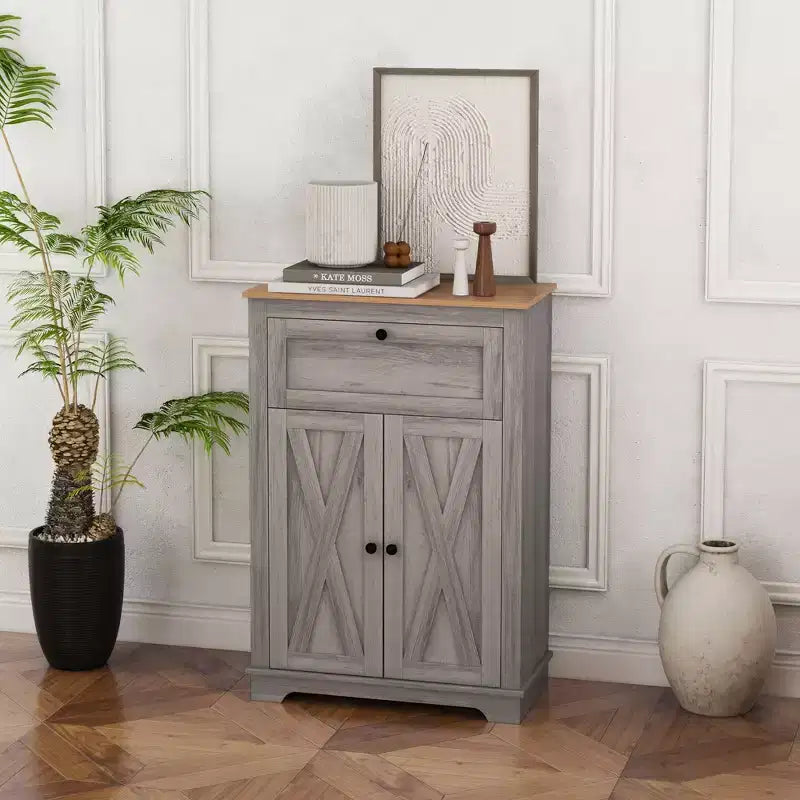 Credenza da Fattoria - Mobile Contenitore con Doppie Ante, Cassetto e Ripiano
