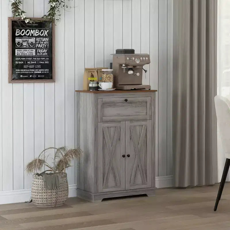 Credenza da Fattoria - Mobile Contenitore con Doppie Ante, Cassetto e Ripiano