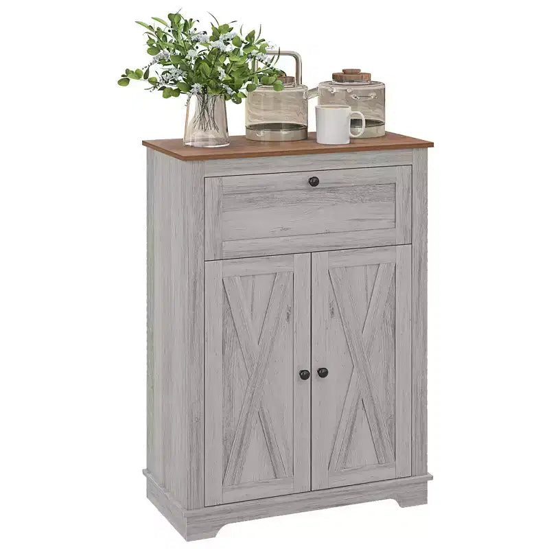 Credenza da Fattoria - Mobile Contenitore con Doppie Ante, Cassetto e Ripiano