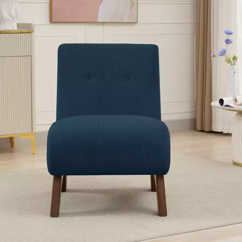 Poltroncina d'appoggio in velluto a coste con gambe in legno – Sedia Slipper senza braccioli