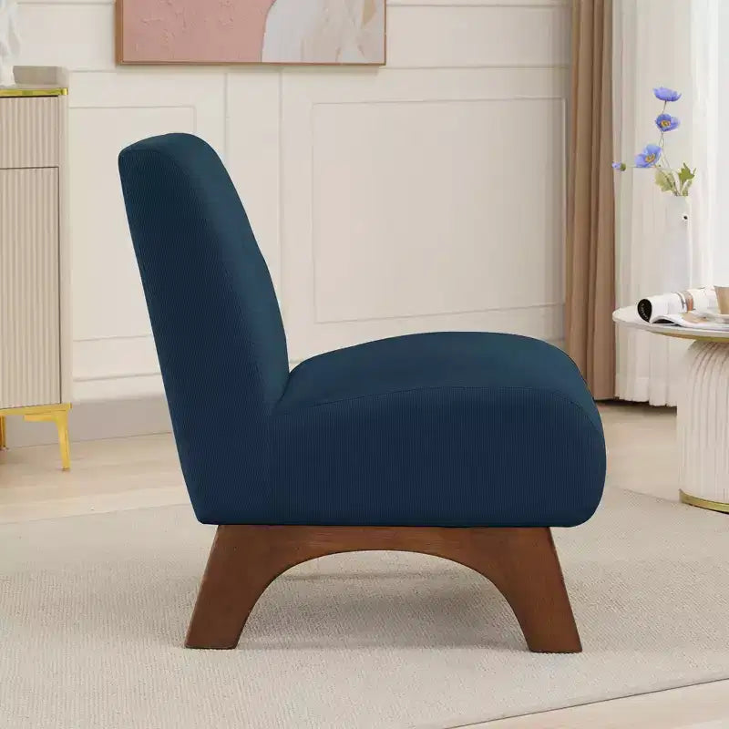 Poltroncina d'appoggio in velluto a coste con gambe in legno – Sedia Slipper senza braccioli