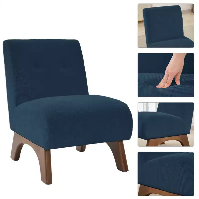 Poltroncina d'appoggio in velluto a coste con gambe in legno – Sedia Slipper senza braccioli