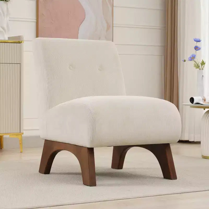 Poltroncina d'appoggio in velluto a coste con gambe in legno – Sedia Slipper senza braccioli