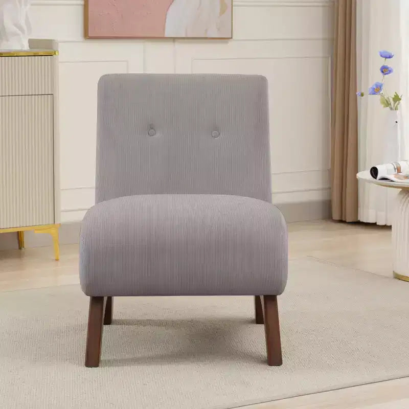 Poltroncina d'appoggio in velluto a coste con gambe in legno – Sedia Slipper senza braccioli